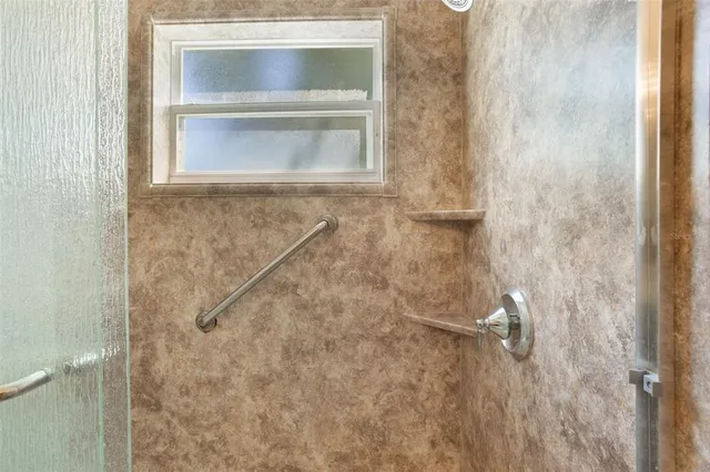 a bathroom with a window