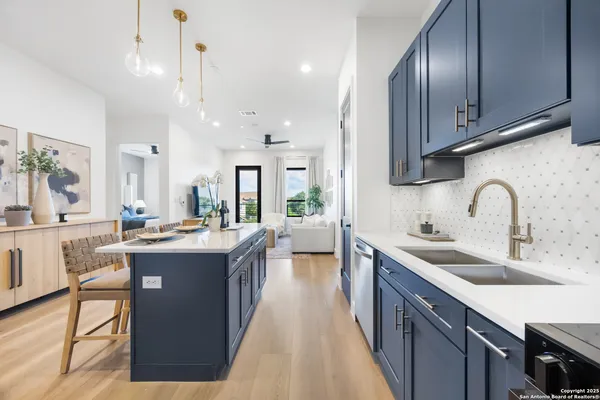 a kitchen with lots of counter top space