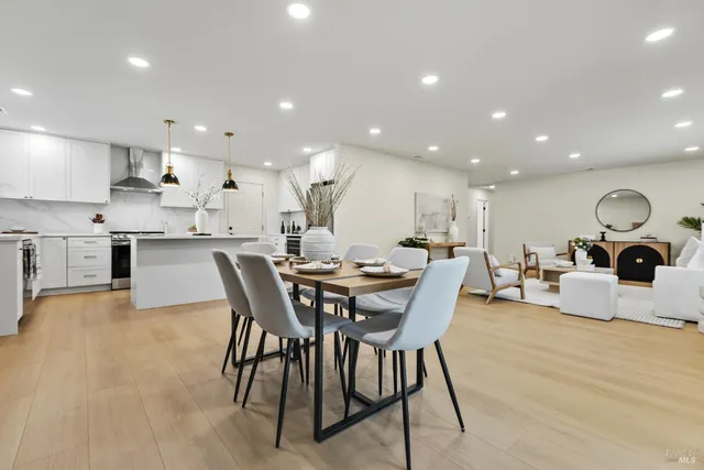 a view of a dining area with furniture