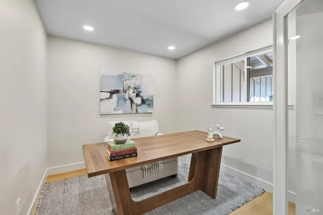 a dining room with table and chair