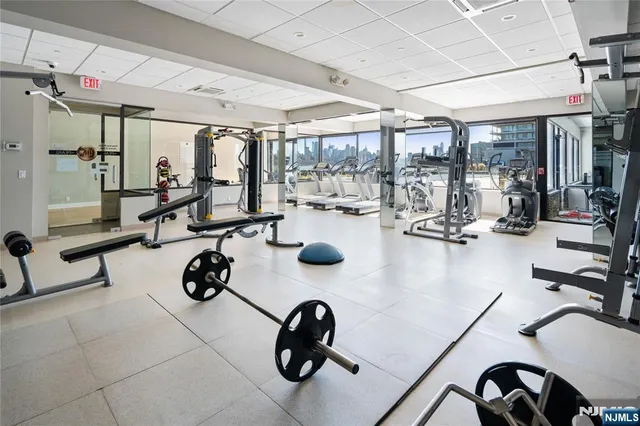 a view of gym equipment and window