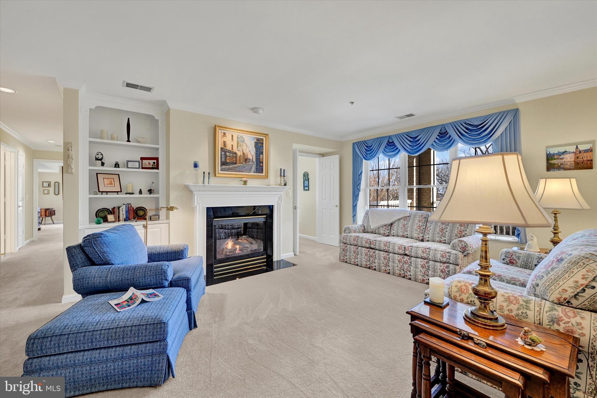 12330 Rosslare Ridge Road, Unit 403 Lutherville-Timonium, MD 21093 - Photo 8 of 33 Living RM w/gas fireplace and built-in shelves