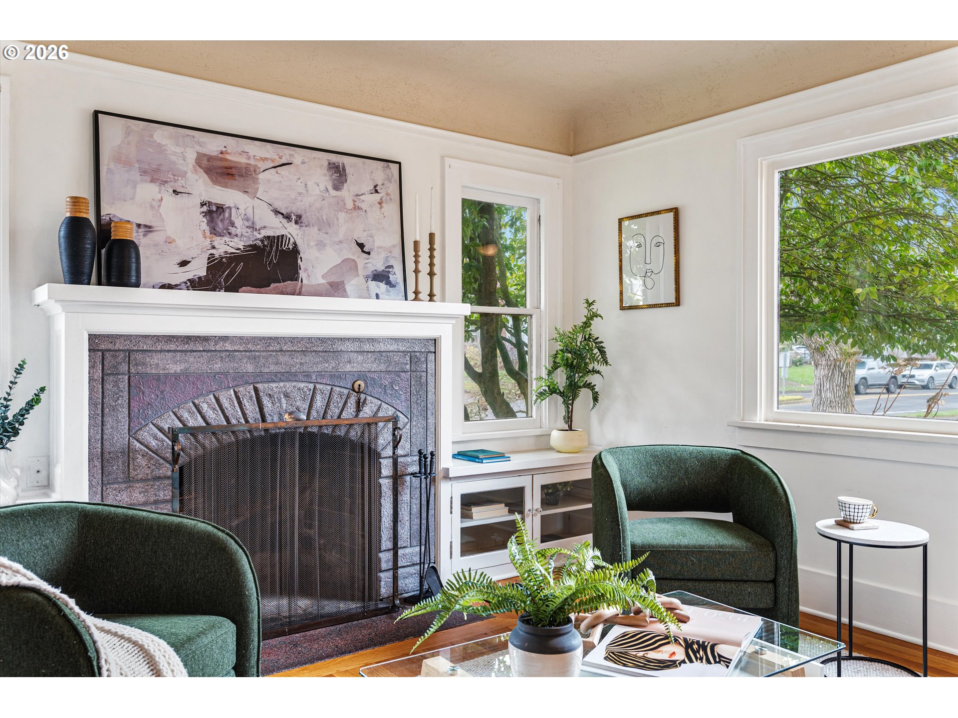 1706 Southeast Knapp Street Portland, OR 97202 - Photo 6 of 43 a living room with furniture and a fireplace
