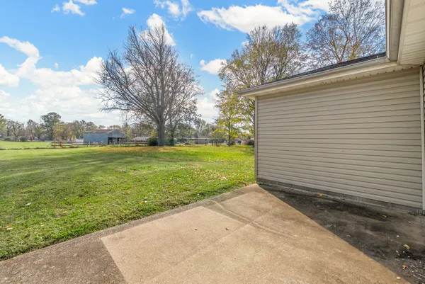 a view of a backyard with green space