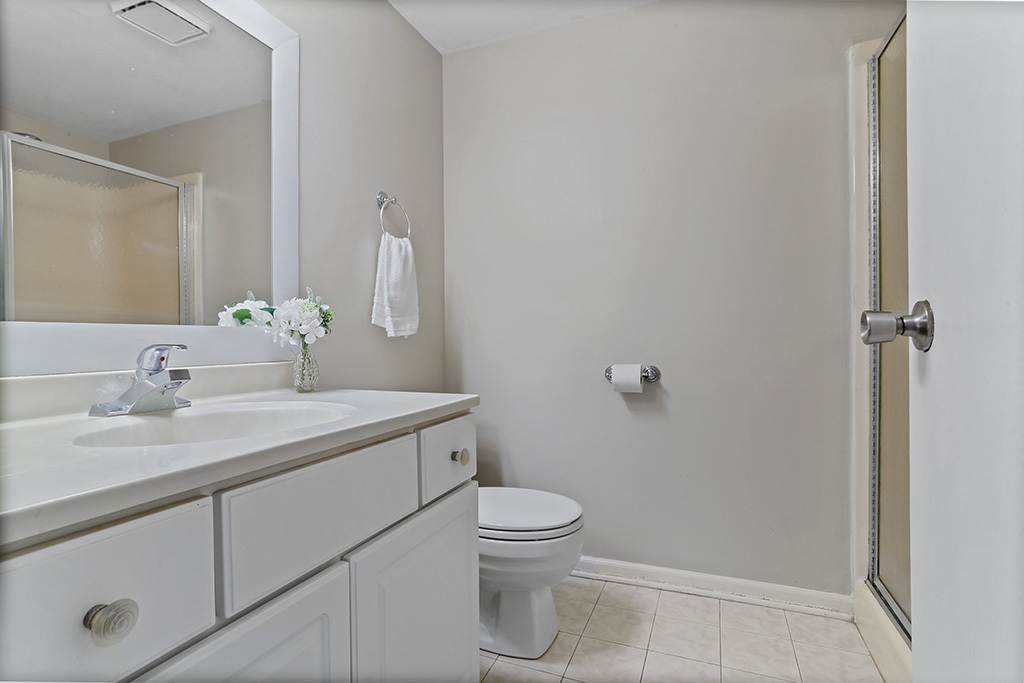 1233 Chalet Road, Unit 101 Naperville, IL 60563 - Photo 11 of 17 a bathroom with a granite countertop sink a toilet and a mirror