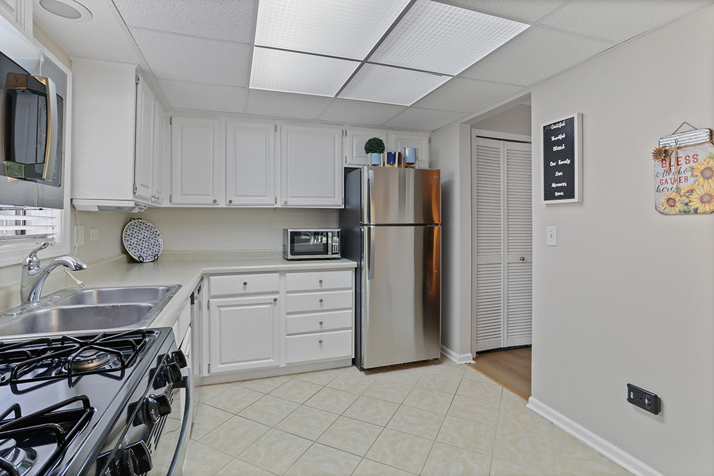 1233 Chalet Road, Unit 101 Naperville, IL 60563 - Photo 5 of 17 a kitchen with refrigerator a stove a sink and cabinets