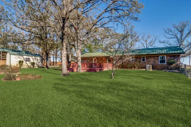 a view of a garden with trees