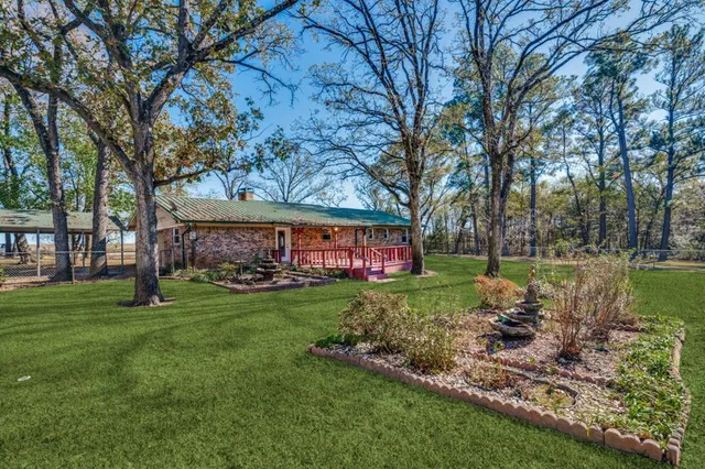 a green field with lots of trees