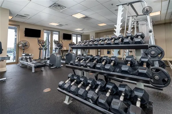 a view of a room with gym equipment