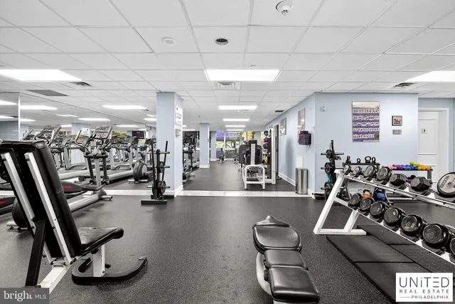 a view of a room with gym equipment