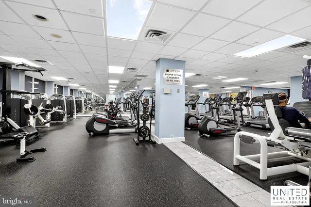 a view of a room with gym equipment