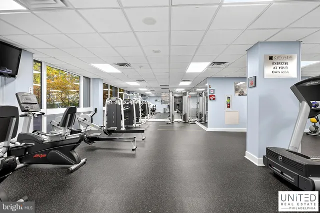 a view of a room with gym equipment