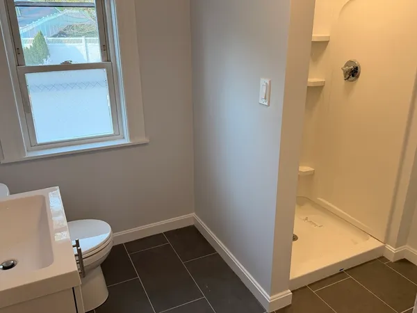 a bathroom with a window