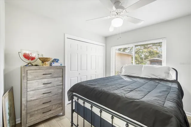 a bedroom with a bed and a dresser