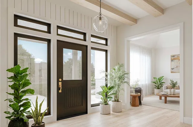 a potted plant sitting in front of a house