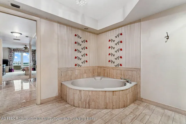 a view of a bathtub in a room