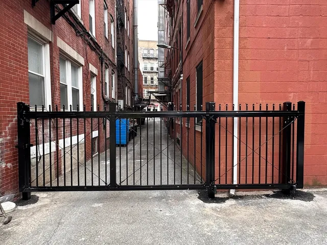 a view of a black gate