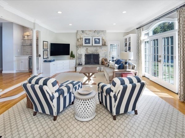 4 Sayles Road Hingham, MA 02043 - Photo 11 of 35 a living room with furniture a flat screen tv and a fireplace