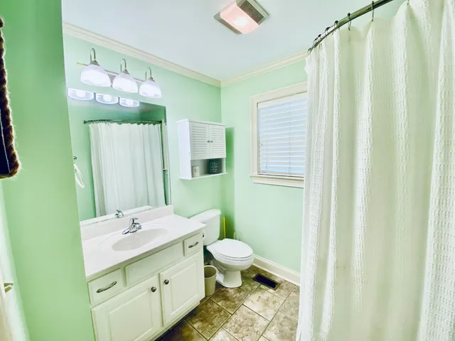a bathroom with a sink vanity mirror and toilet