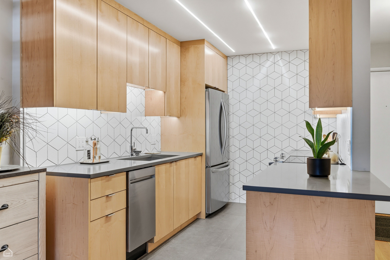 6619 North Sheridan Road, Unit 401 Chicago, IL 60626 - Photo 7 of 19 a kitchen with stainless steel appliances granite countertop a sink a refrigerator and a potted plant