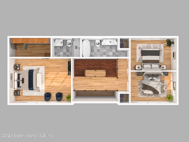 a upper view of a building with a outdoor space