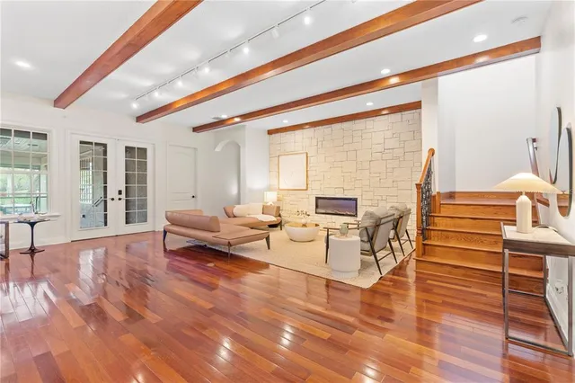 a table and chairs in a room