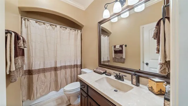 a bathroom with a sink vanity mirror and toilet