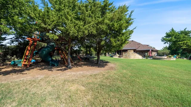 a view of outdoor space with garden and trees