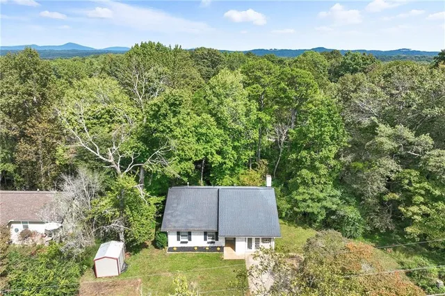 a aerial view of a house with garden space and street view