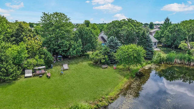 a backyard of a house with a garden and plants