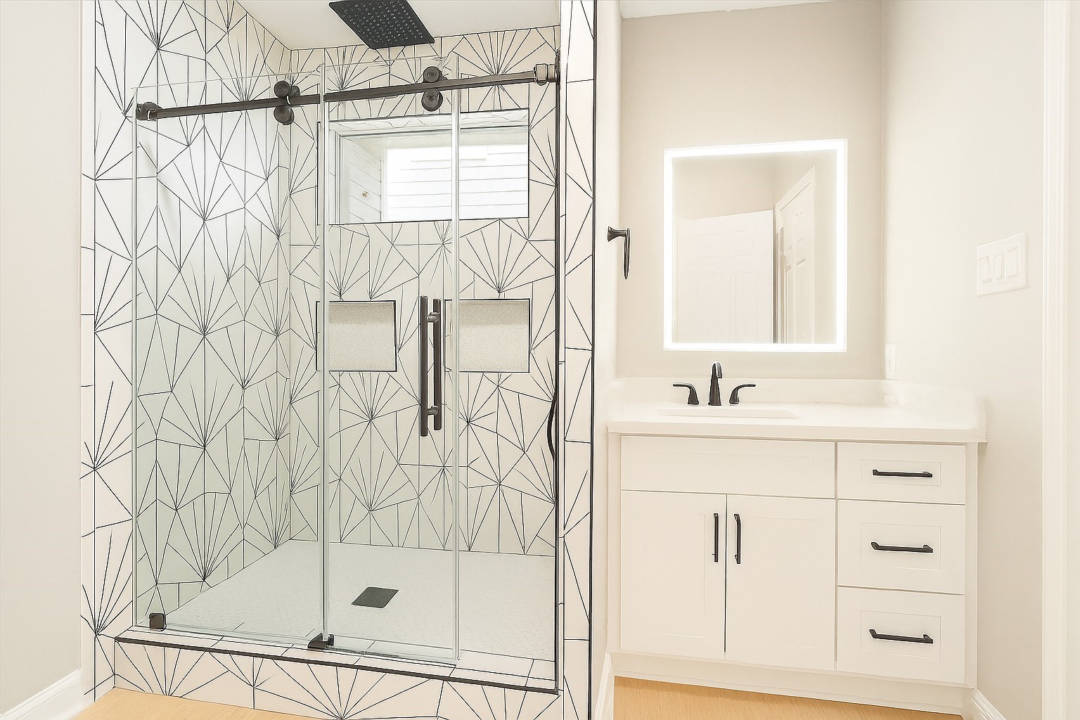 2423 Ralph Street Houston, TX 77006 - Photo 27 of 32 a bathroom with a shower and mirror