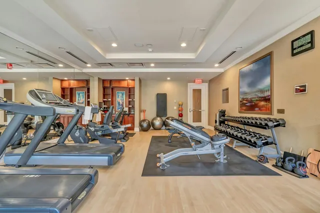 a view of a room with gym equipment