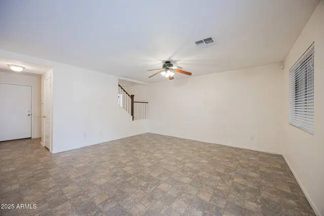 a view of a room with a window