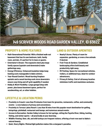 $749,900 | 149 Scriver Woods Road, Garden Valley, ID 83622