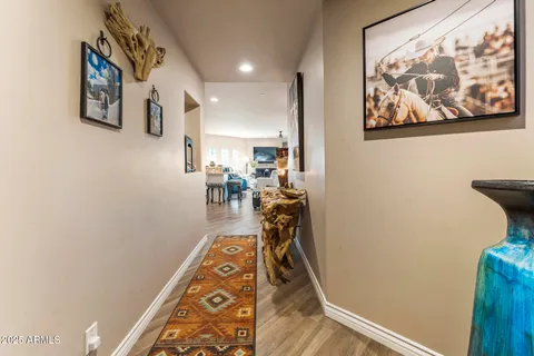 a view of a hallway with workspace
