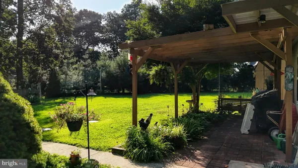 a house view with swimming pool and garden