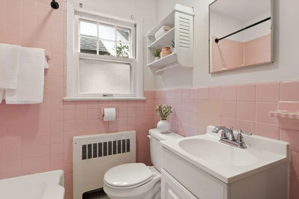 a bathroom with a sink a mirror and a toilet