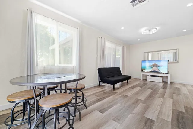 a room with a table and a chair