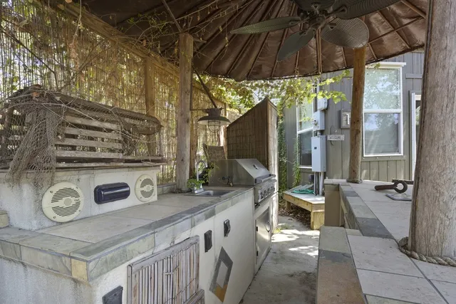 an aerial view of a city with lake view