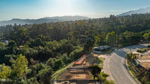 a view of a city with lush green forest