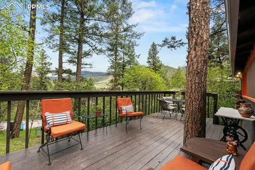 6015 Sioux Trail Cascade, CO 80809 - Photo 28 of 42 an outdoor sitting area with couch and wooden floor