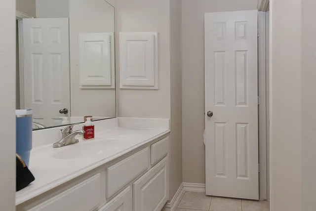 a bathroom with a sink and a vanity