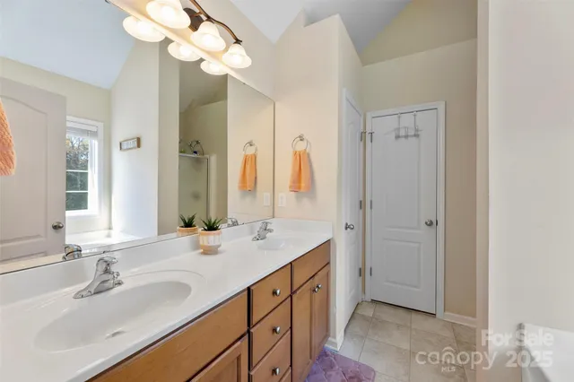 a bathroom with a sink a vanity and a mirror