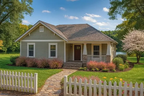 a front view of a house with garden