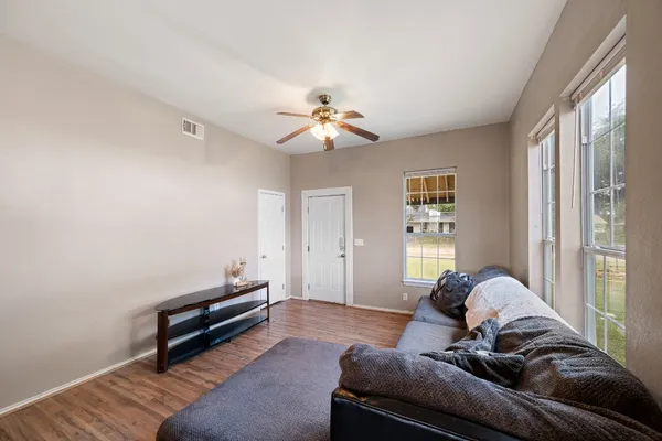 a living room with furniture