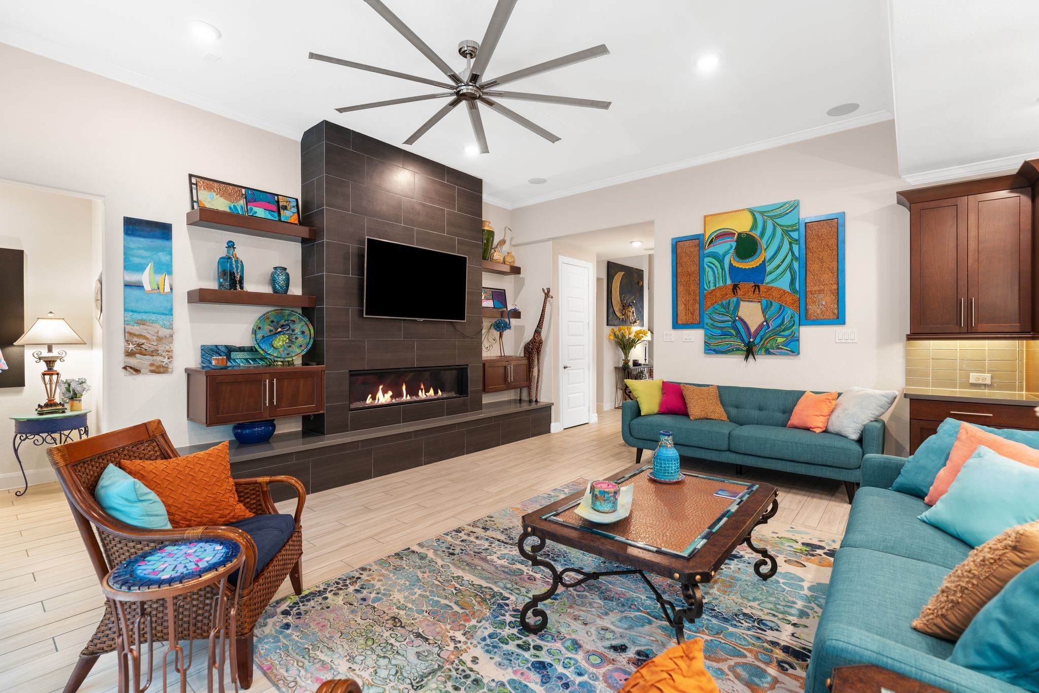51 Scepter Ridge Sugar Land, TX 77498 - Photo 14 of 48 a living room with furniture and a flat screen tv with wooden floor