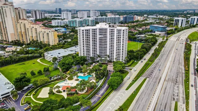 a view of a city with tall buildings