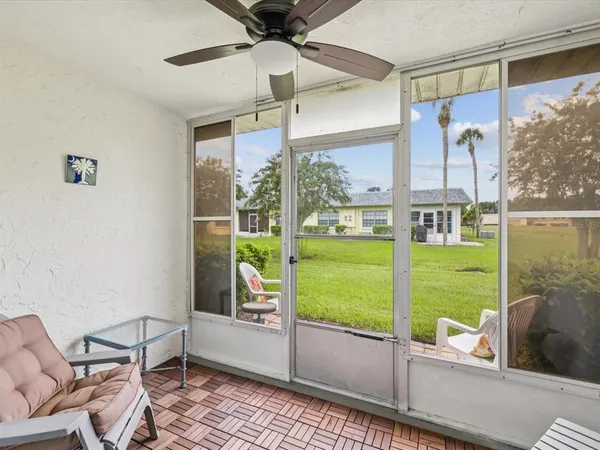 a living room with a large window