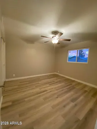 a view of a room with a fan