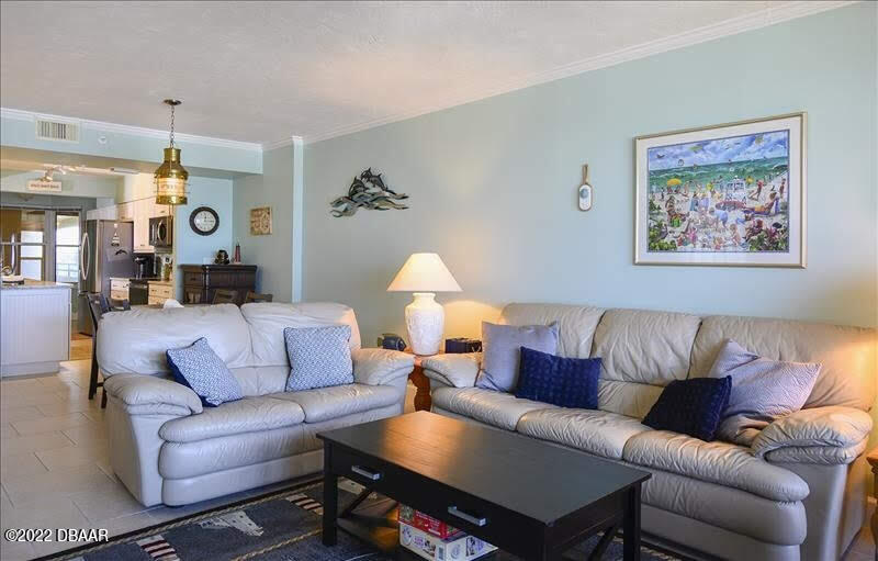 4555 South Atlantic Avenue, Unit 4207 Ponce Inlet, FL 32127 - Photo 13 of 33 a living room with furniture and a lamp